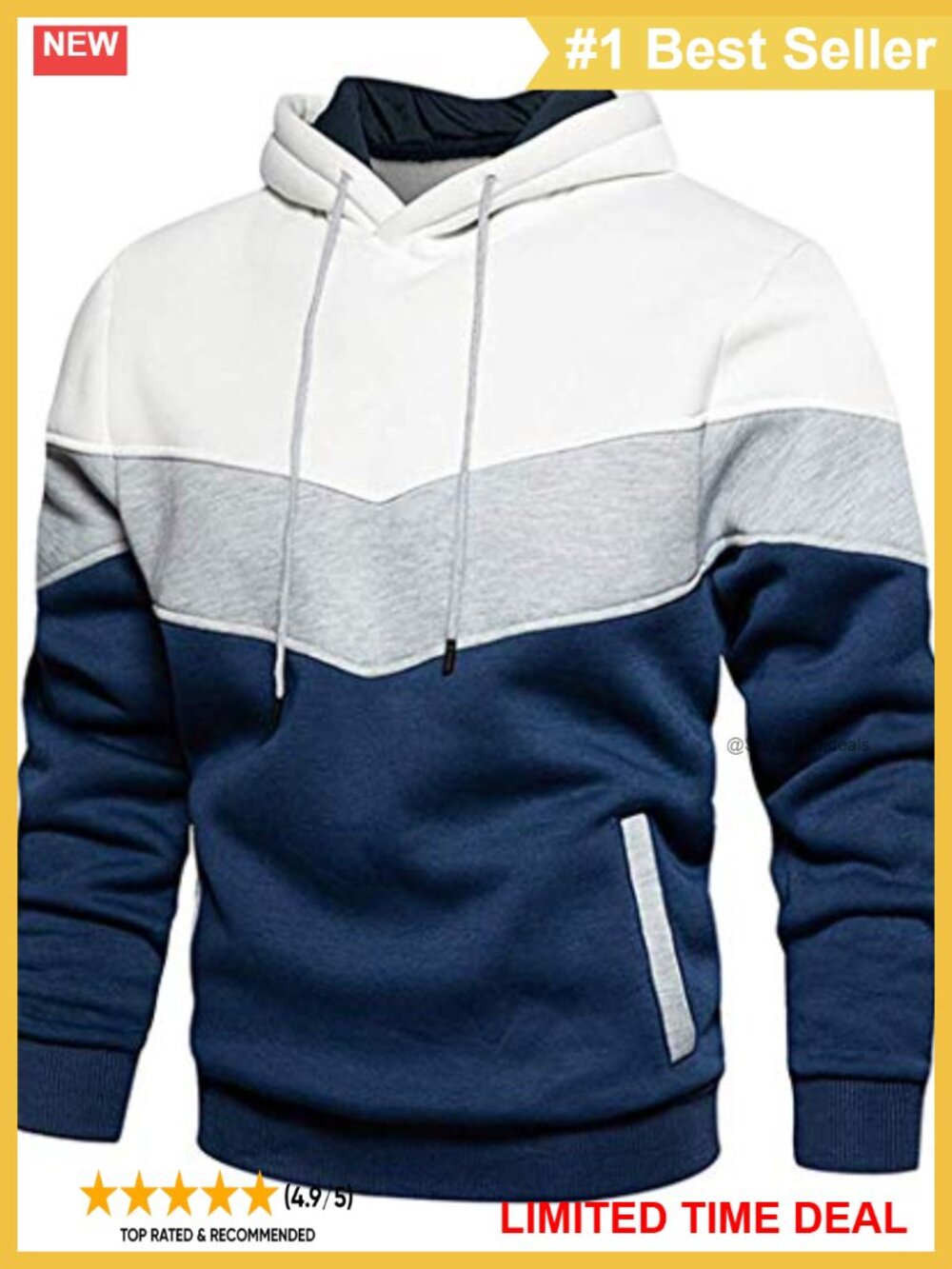 Mens Color Block Fleece Pullover Hoodie Long Sleeve Pocket Sweatshirt